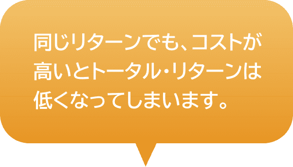 同じリターンでも、コストが高いとトータル・リターンは低くなってしまいます。